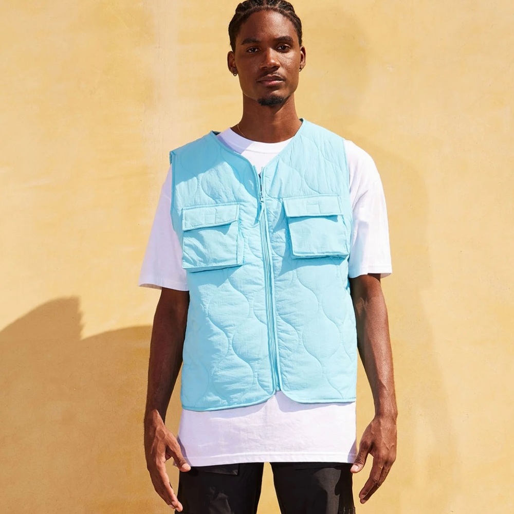 Fashion Nova Men Quilted Vest - Light Blue
